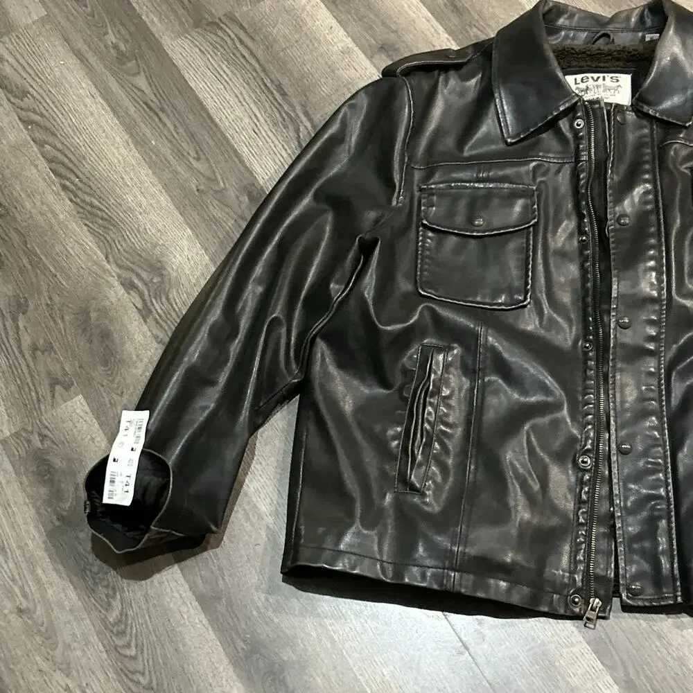 levis jacket men xl vintage Faux Leather Sherpa Lined